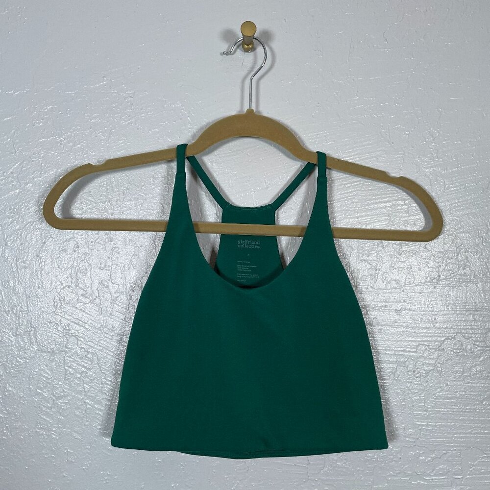 Girlfriend Collective Women S Green Colette Halter Bra Athleisure Athletic Yoga